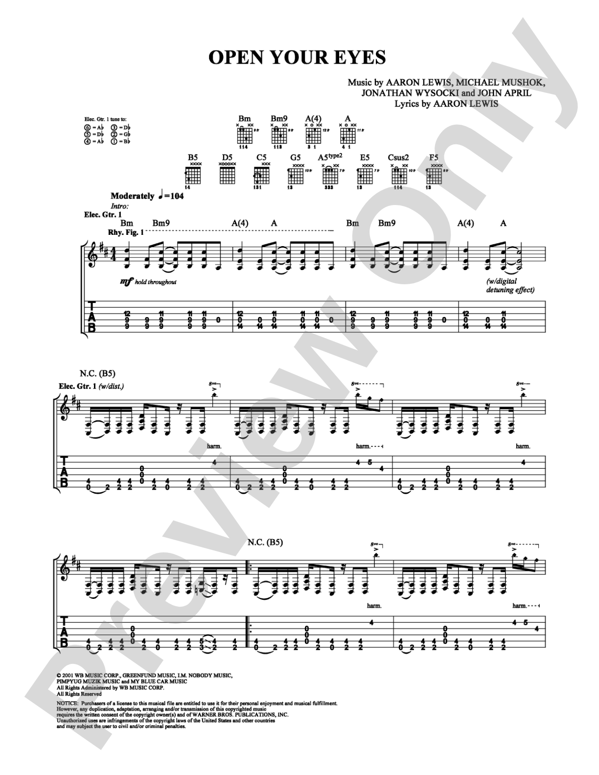 Open Your Eyes: Guitar TAB Digital Sheet Music