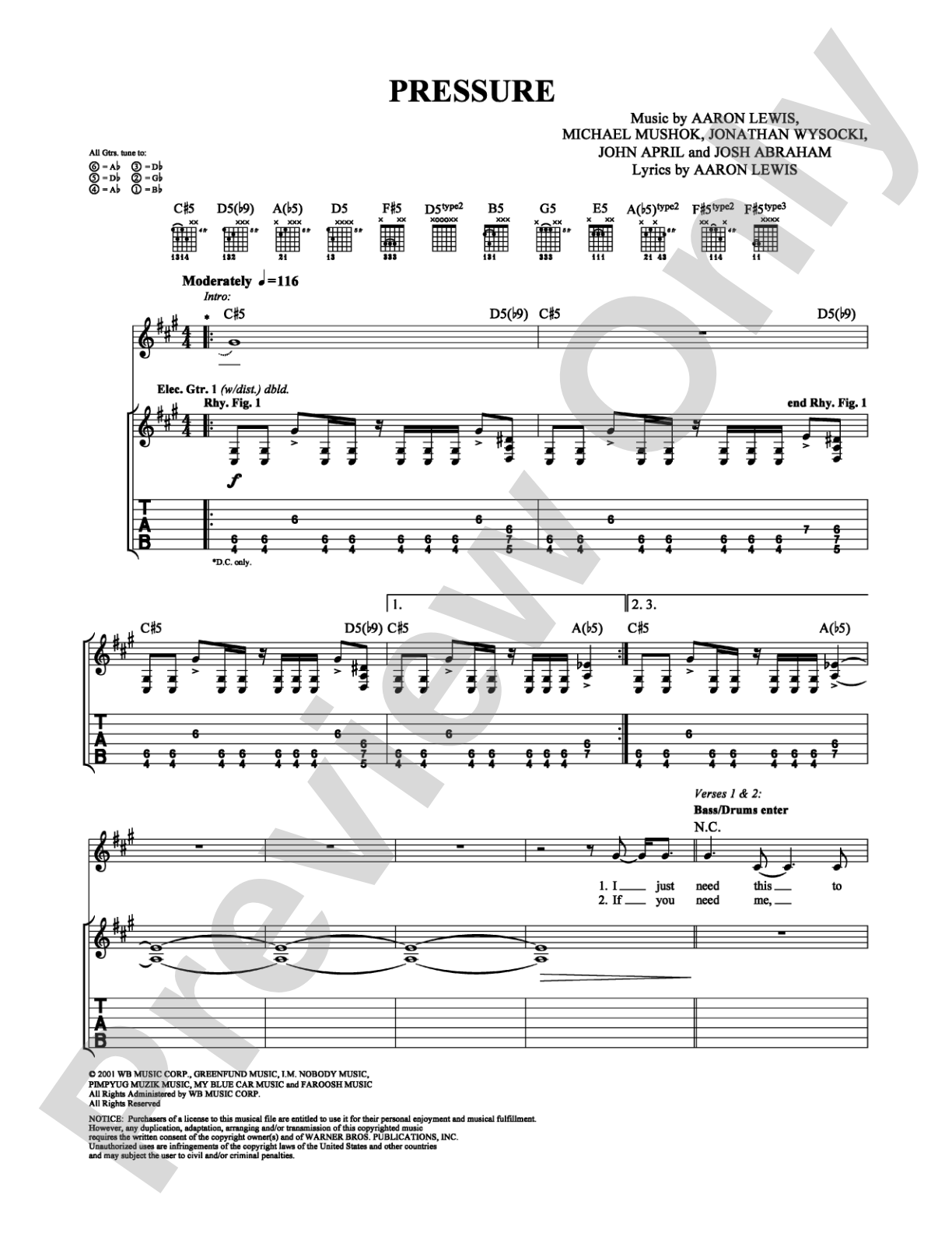 Pressure: Guitar TAB Digital Sheet Music