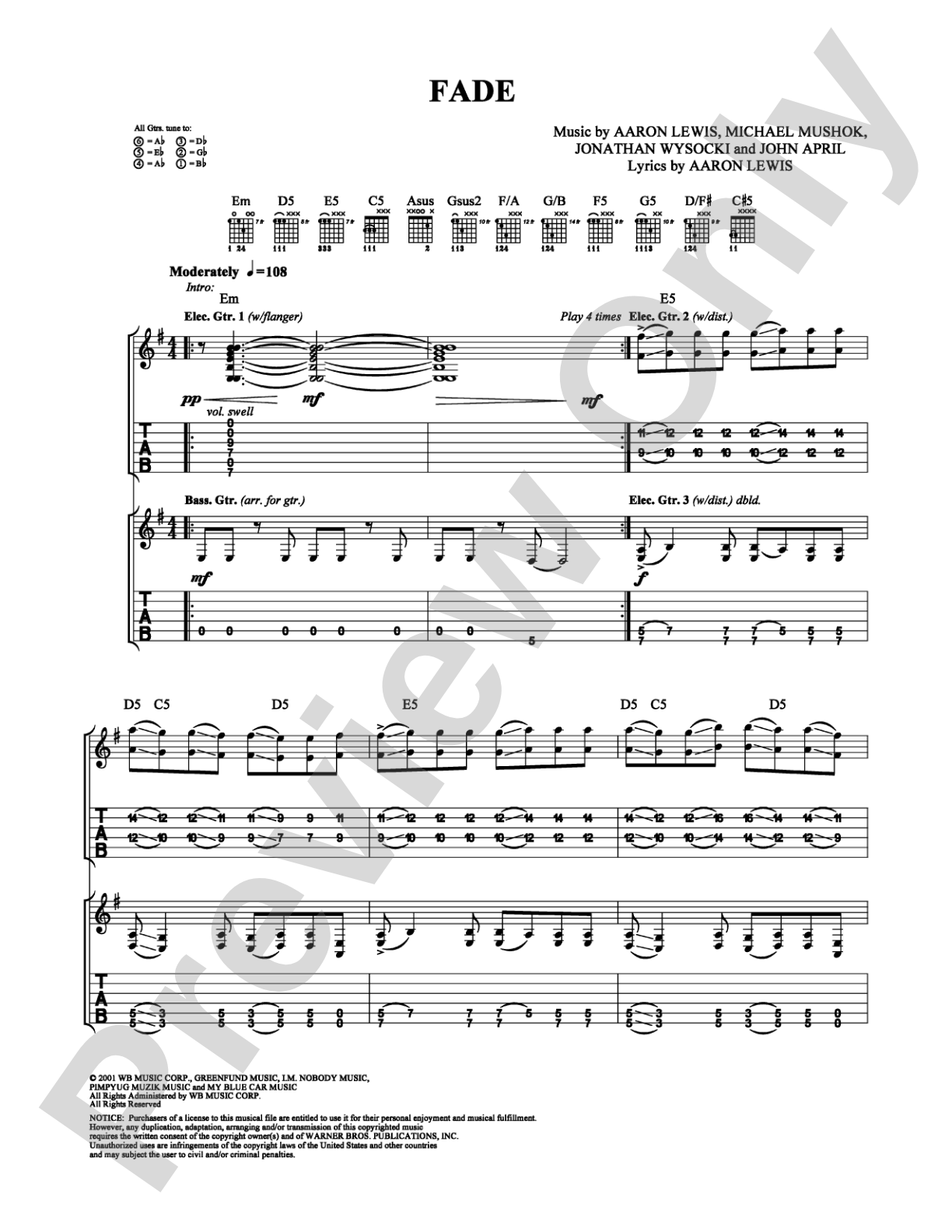 Fade: Guitar TAB Digital Sheet Music