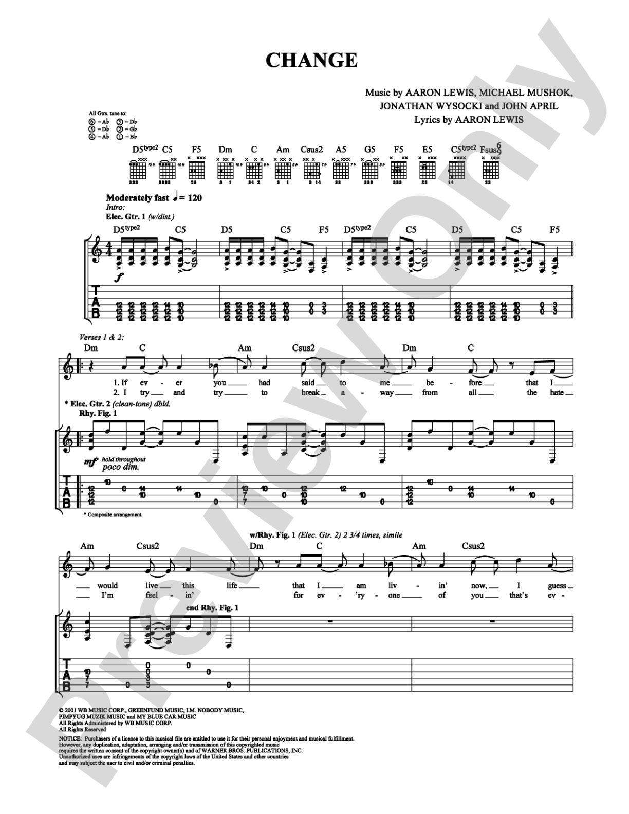 Change: Guitar TAB Digital Sheet Music