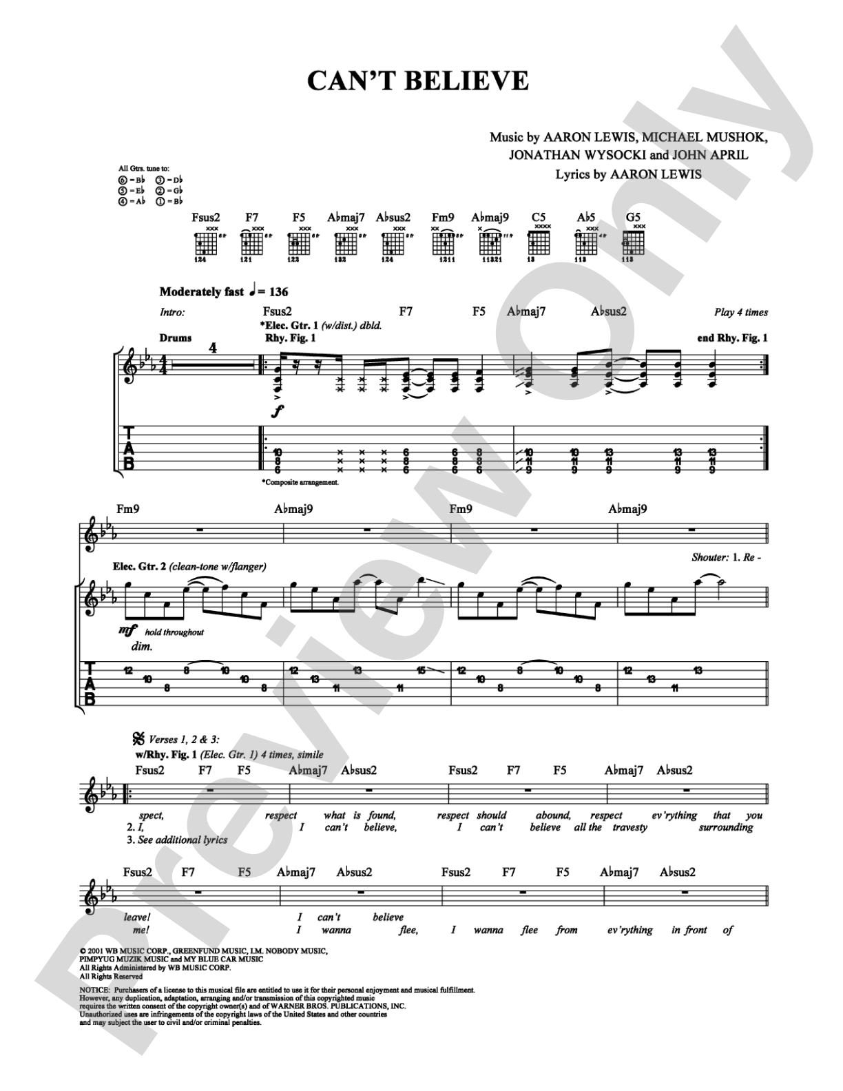 Can't Believe: Guitar TAB Digital Sheet Music
