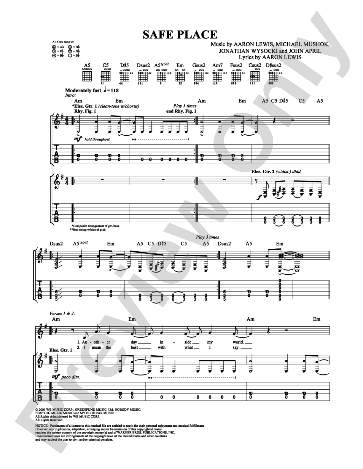 Safe Place: Guitar TAB Digital Sheet Music