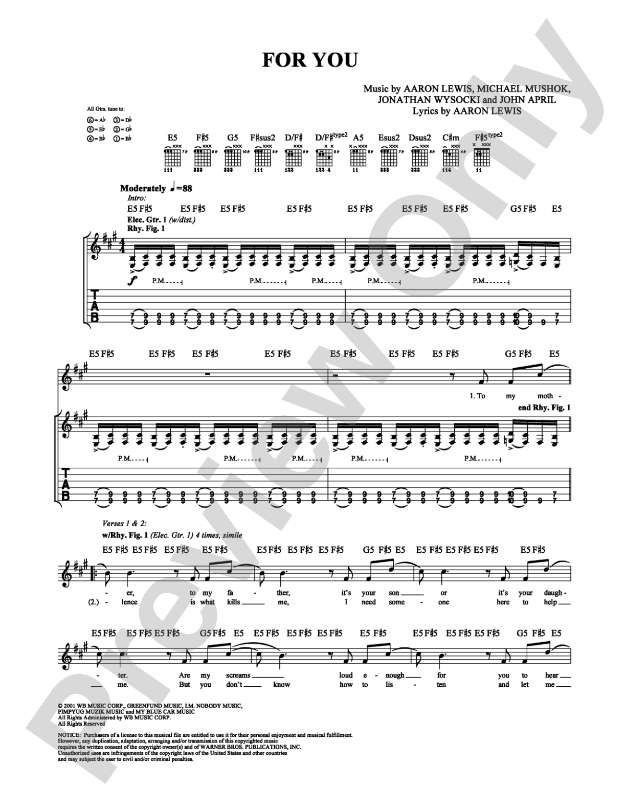 For You: Guitar TAB Digital Sheet Music