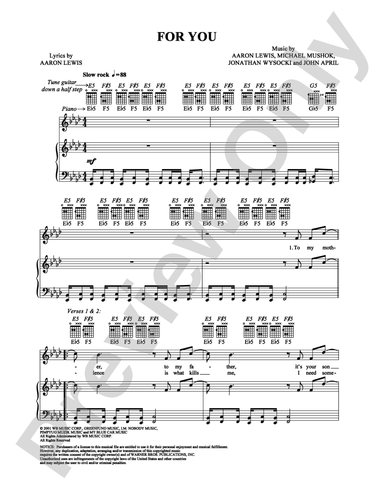 For You: Piano/Vocal/Chords Digital Sheet Music