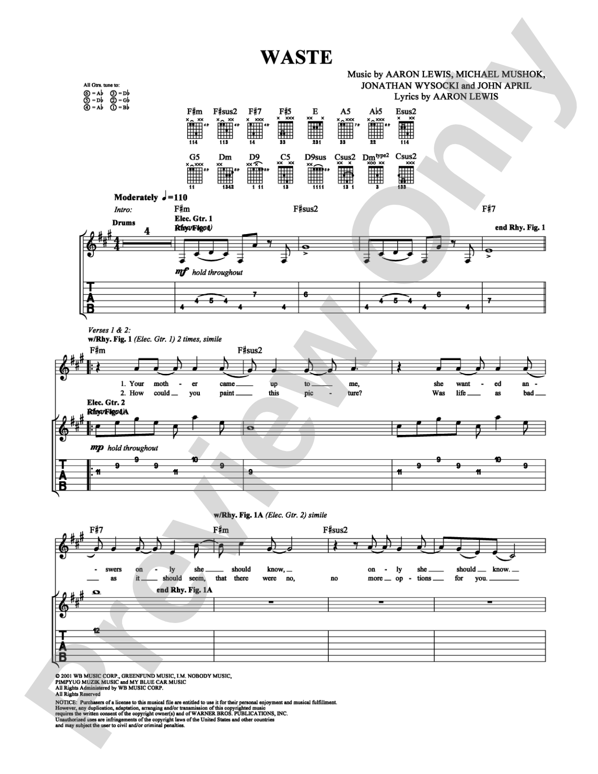 Waste: Guitar TAB Digital Sheet Music