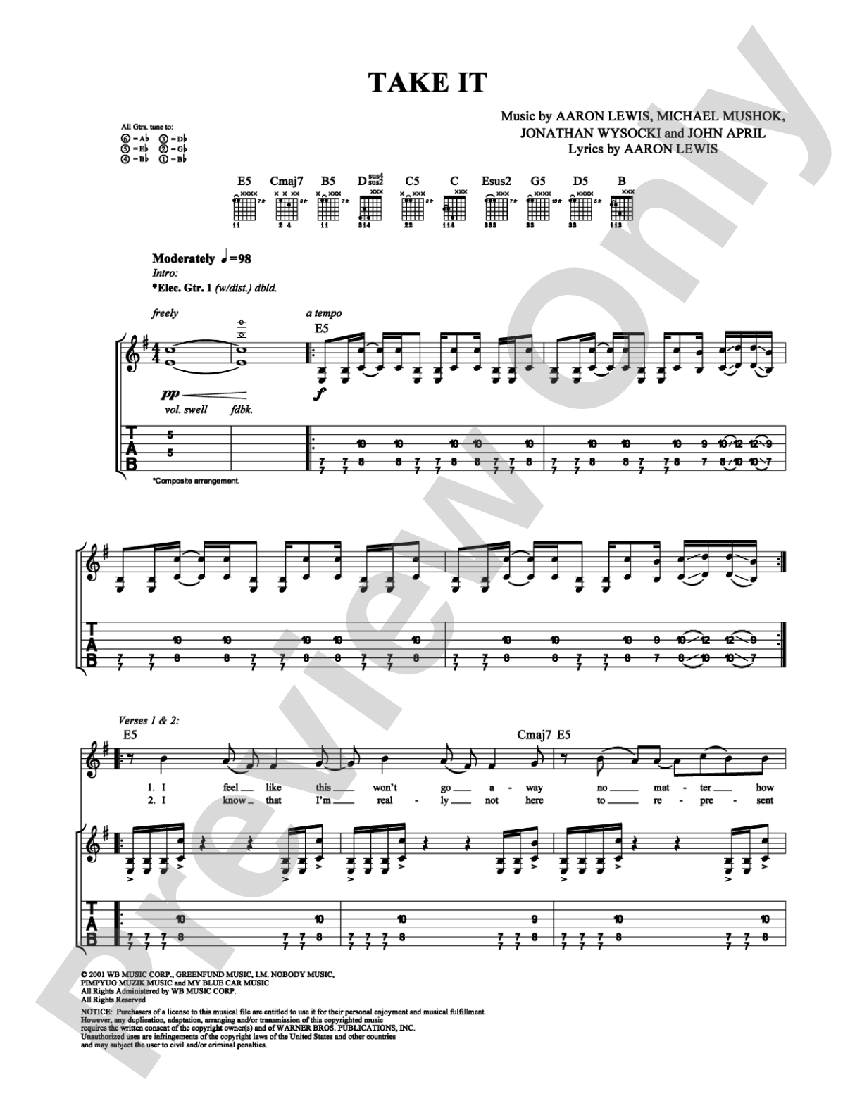 Take It: Guitar TAB Digital Sheet Music