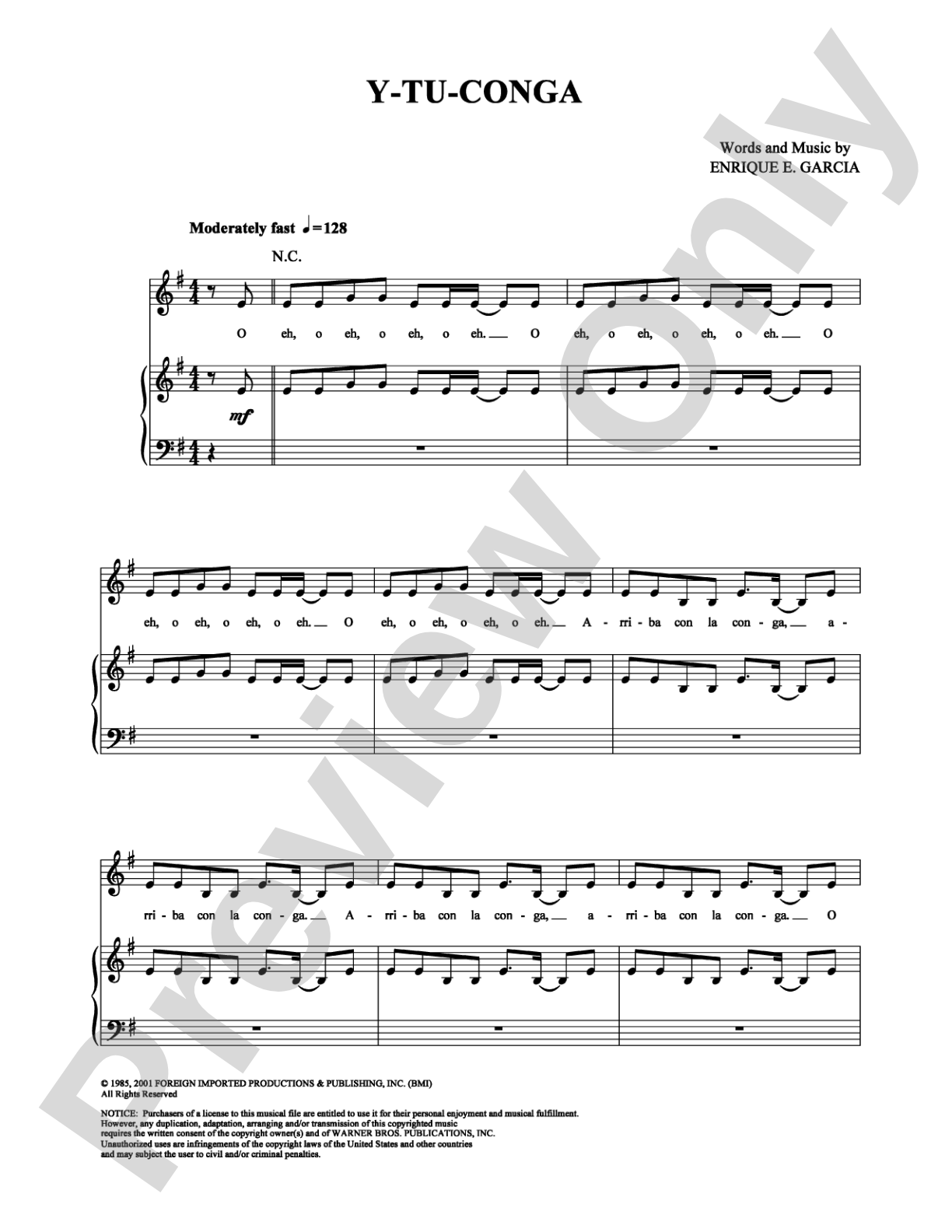 Y-Tu-Conga: Piano/Vocal/Chords Digital Sheet Music