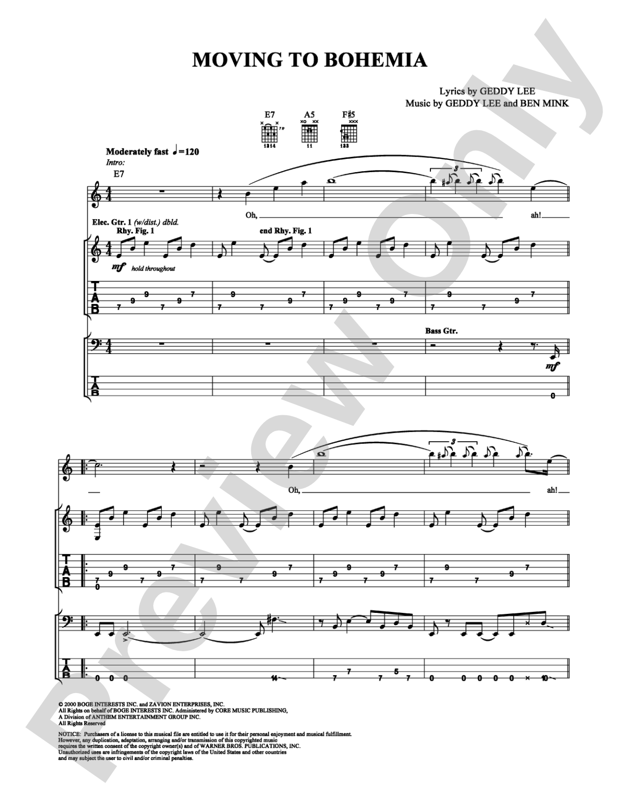 Moving to Bohemia: Guitar TAB Digital Sheet Music