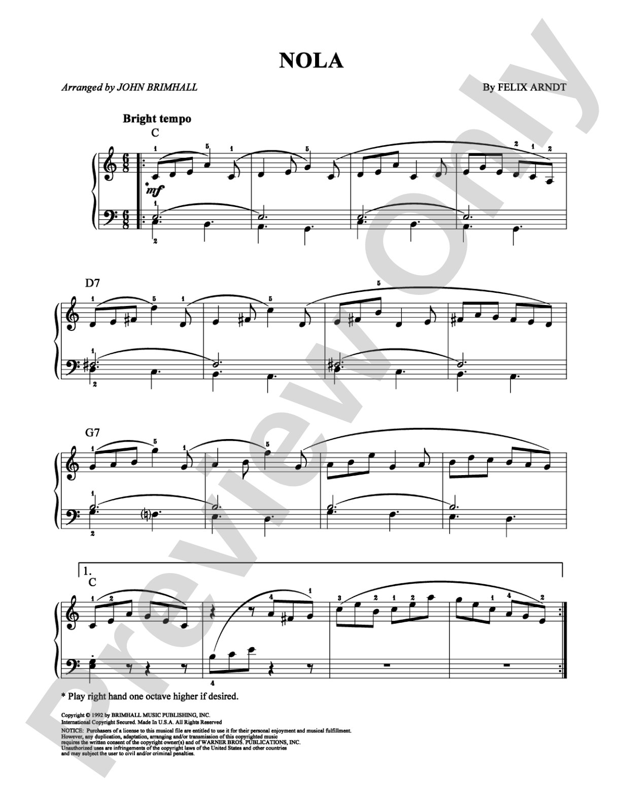Nola: Easy Piano Digital Sheet Music