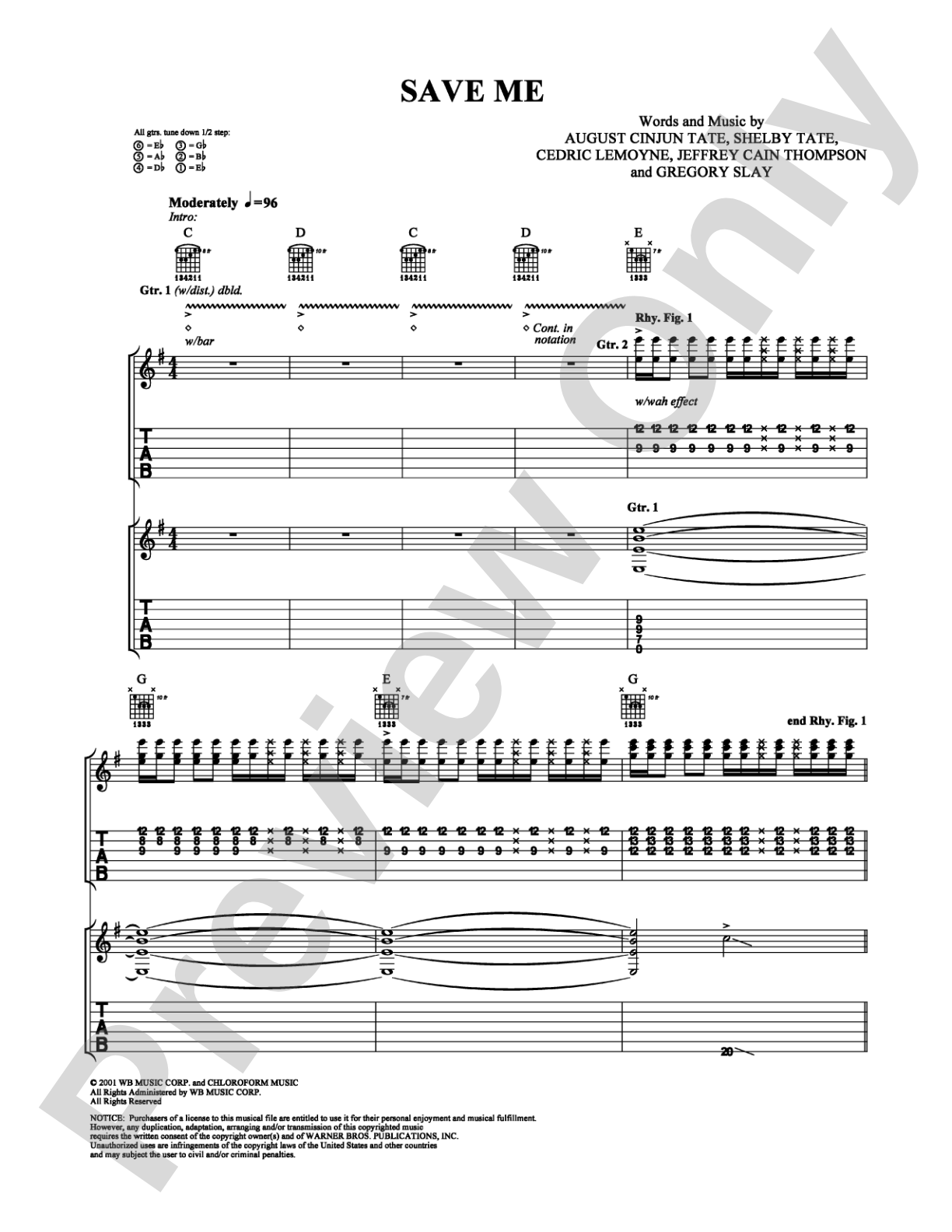 Save Me: Guitar TAB Digital Sheet Music