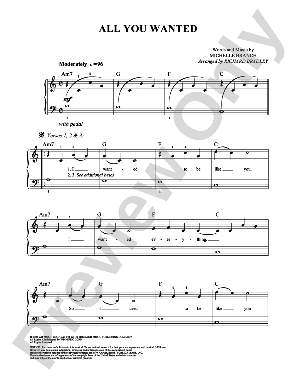 All You Wanted: Easy Piano Digital Sheet Music