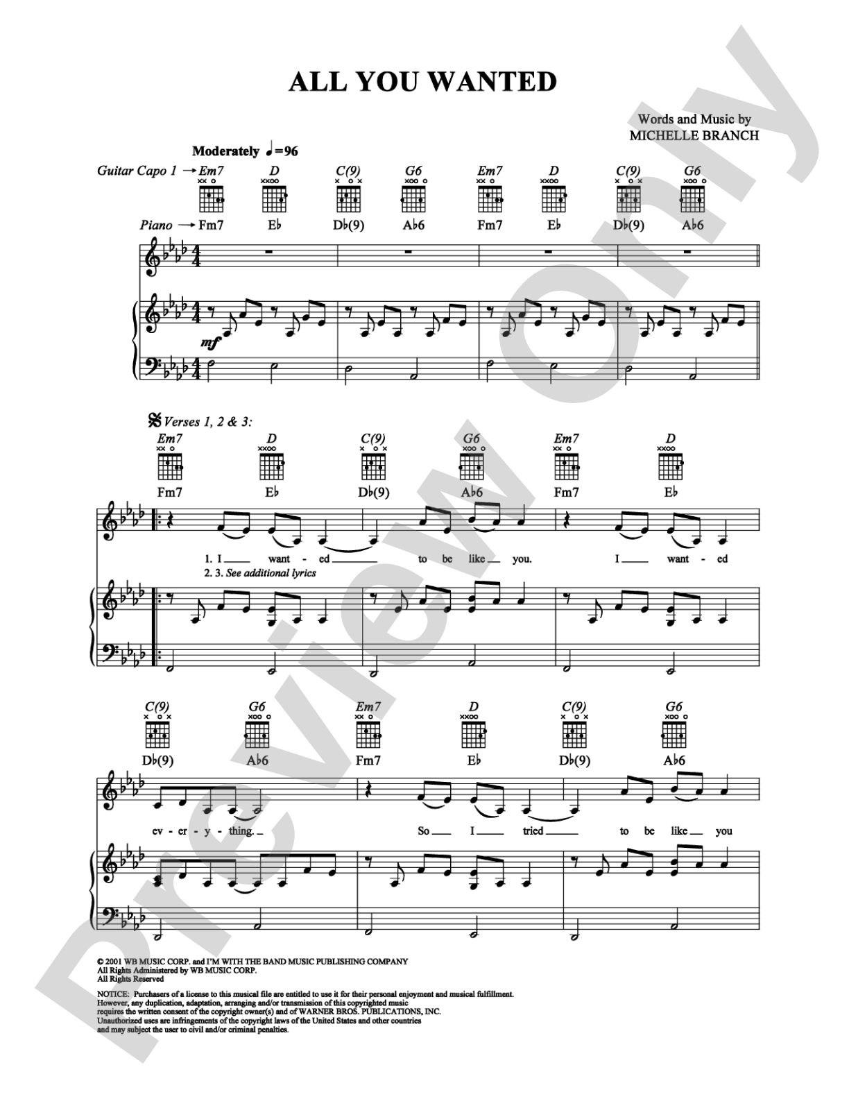 All You Wanted: Piano/Vocal/Chords Digital Sheet Music