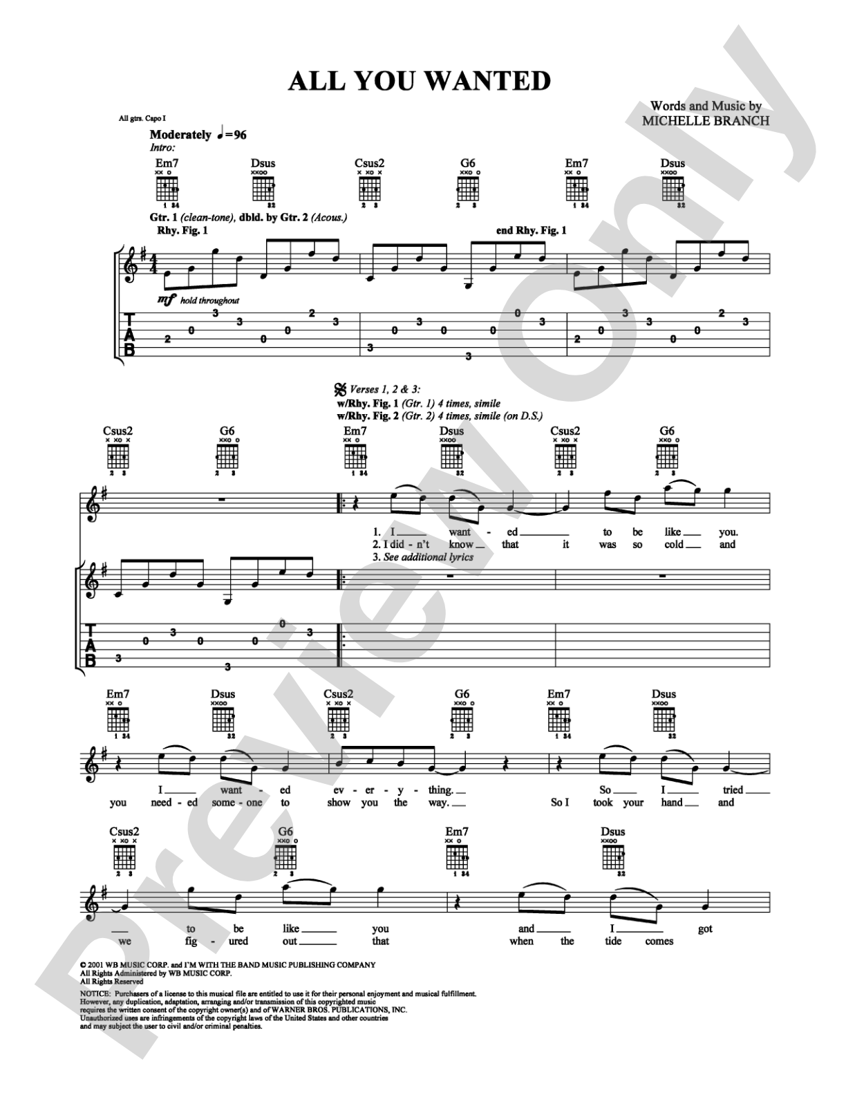 All You Wanted: Guitar TAB Digital Sheet Music
