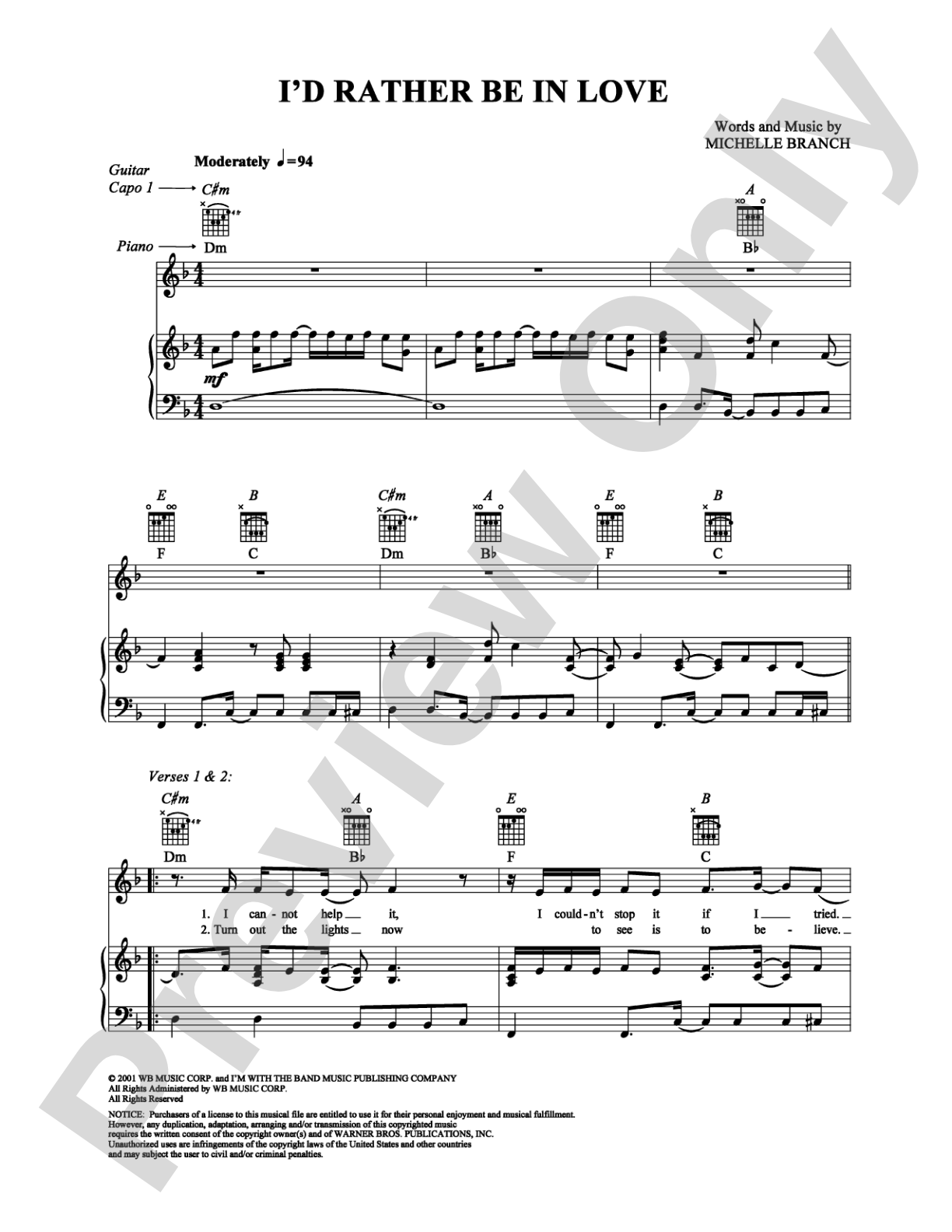 I'd Rather Be in Love: Piano/Vocal/Chords Digital Sheet Music