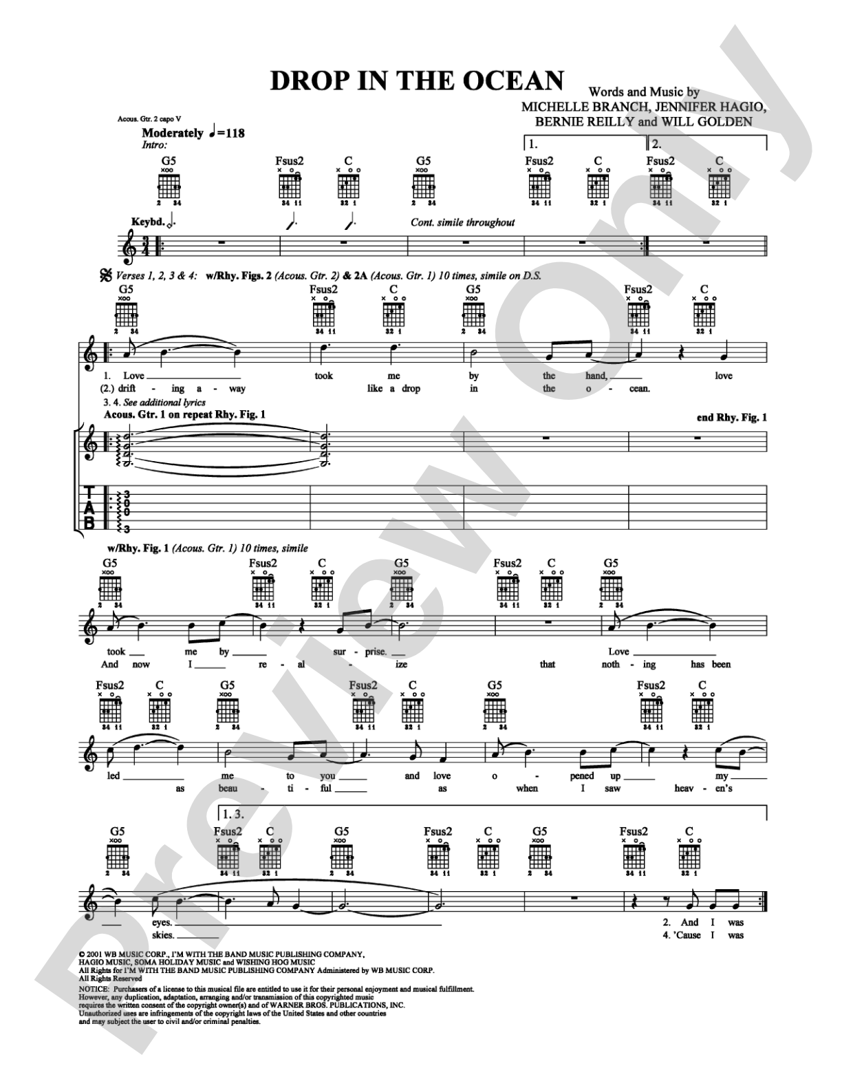 Drop in the Ocean: Guitar TAB Digital Sheet Music