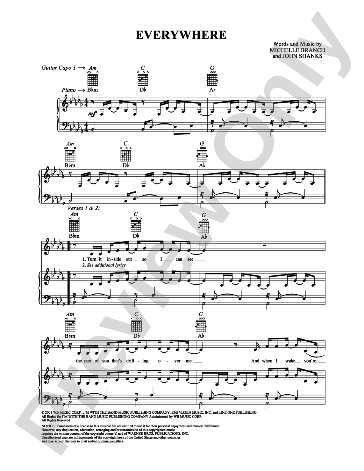 Everywhere: Piano/Vocal/Chords Digital Sheet Music