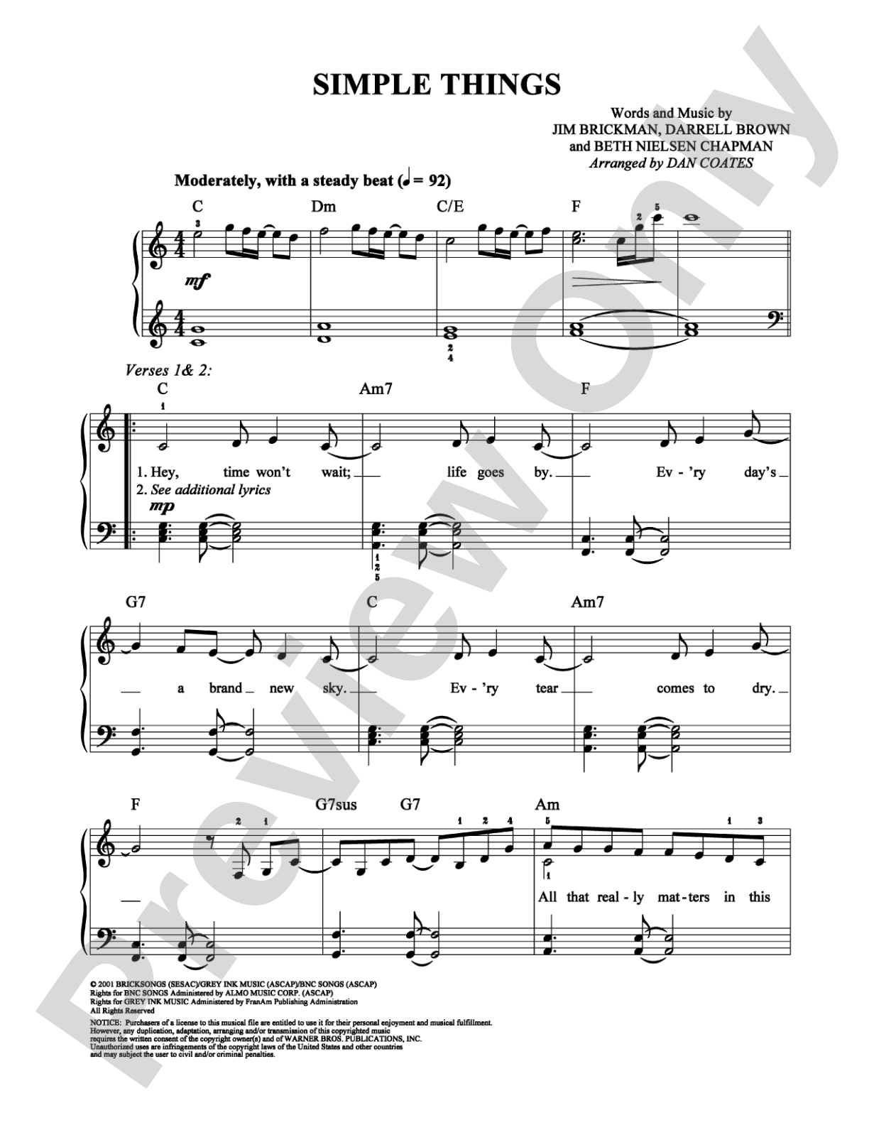 Simple Things: Easy Piano Digital Sheet Music