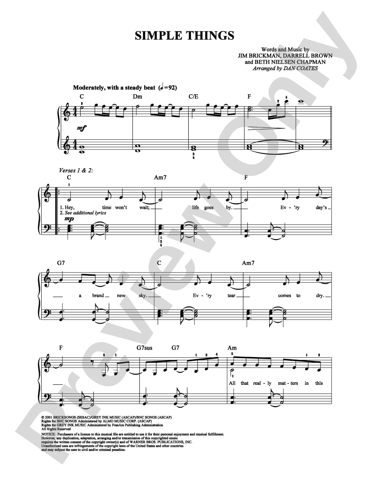 Simple Things: Easy Piano Digital Sheet Music