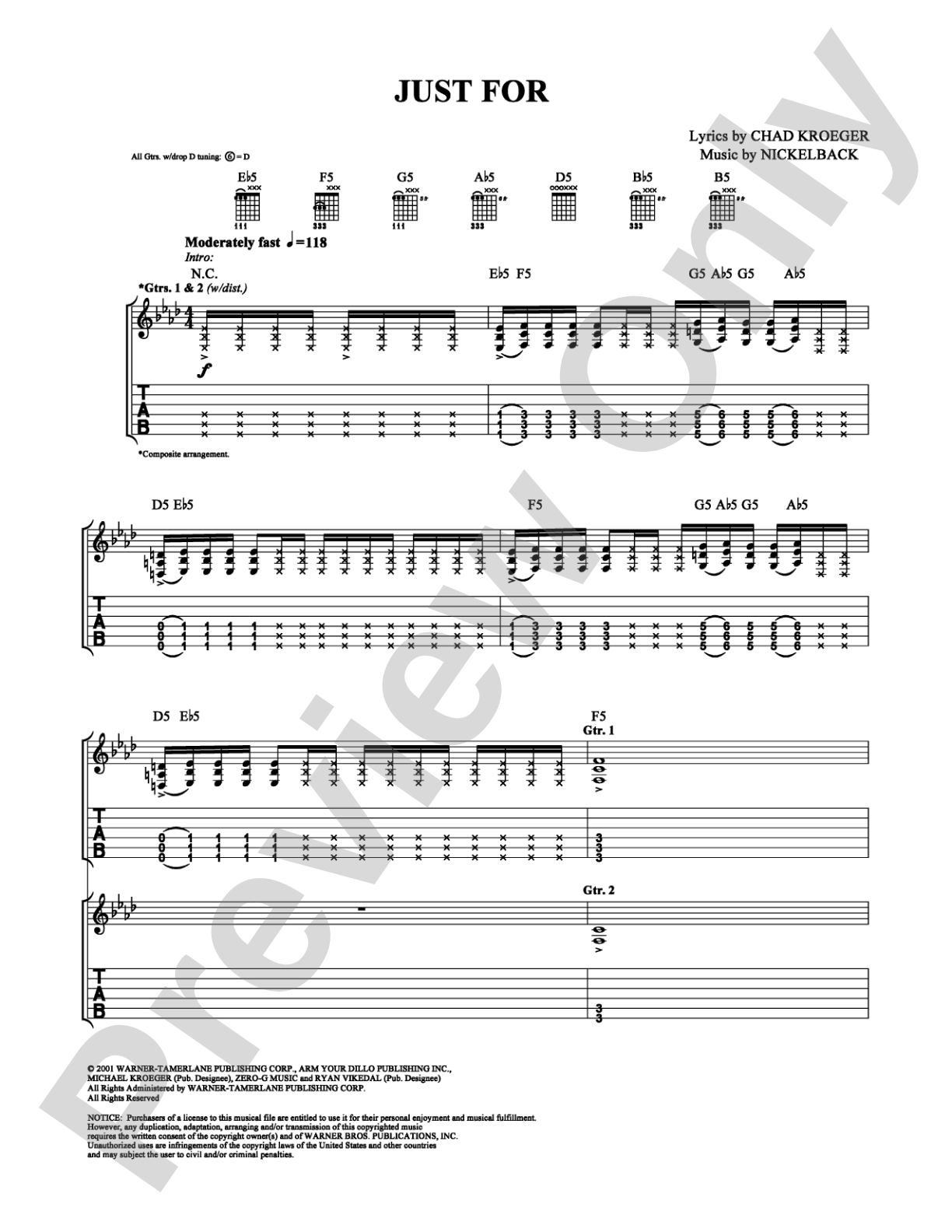 Just For: Guitar TAB Digital Sheet Music