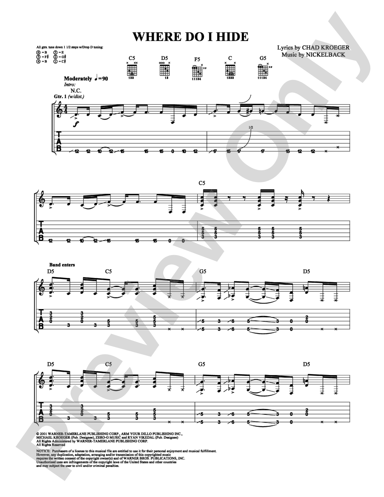 Where Do I Hide: Guitar TAB Digital Sheet Music