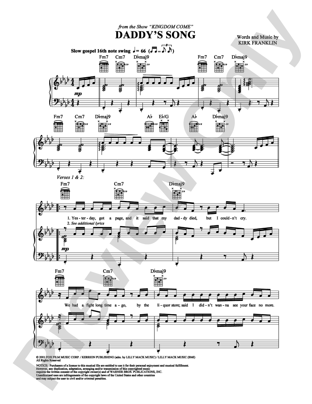 Daddy's Song: Piano/Vocal/Chords Digital Sheet Music