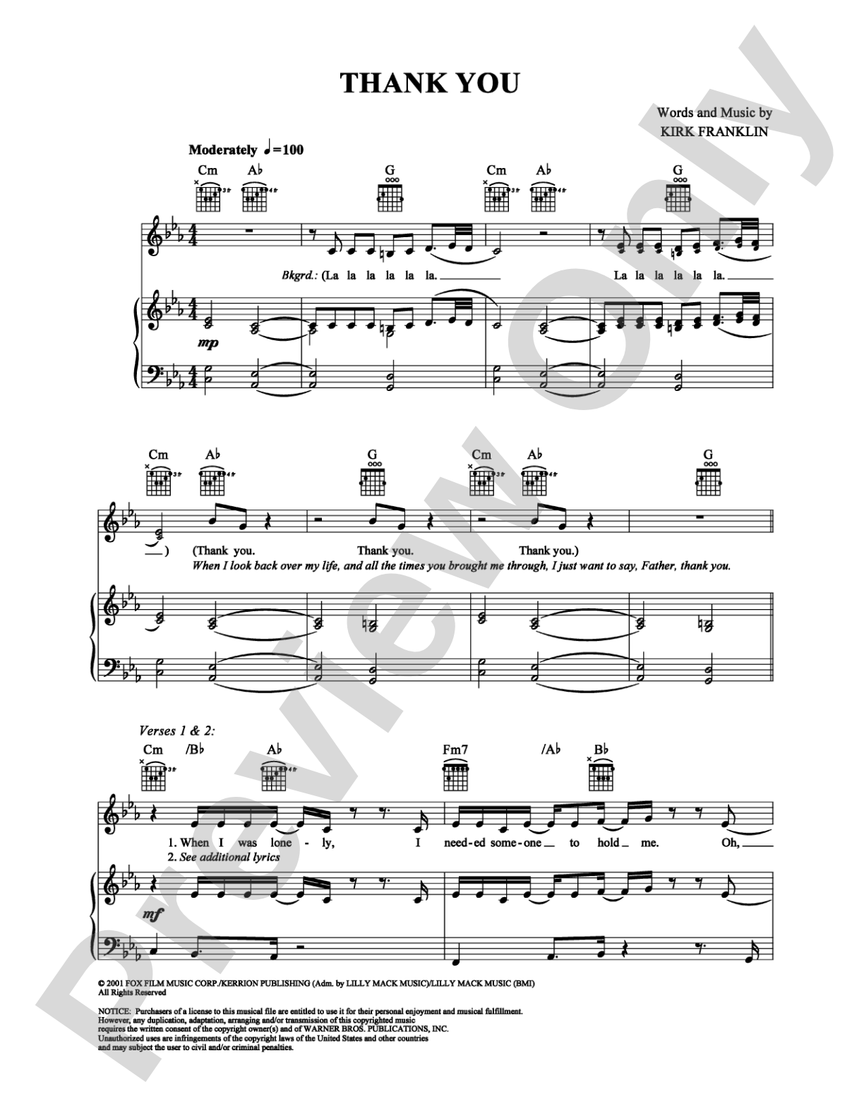 Thank You: Piano/Vocal/Chords Digital Sheet Music