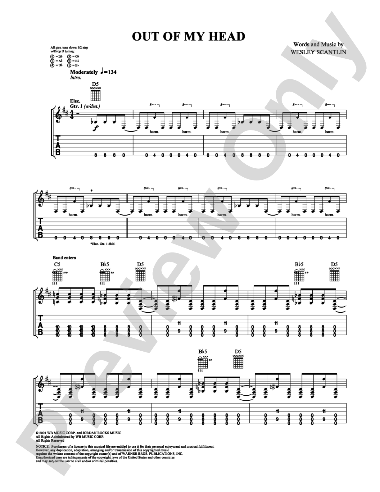 Out of My Head: Guitar TAB Digital Sheet Music