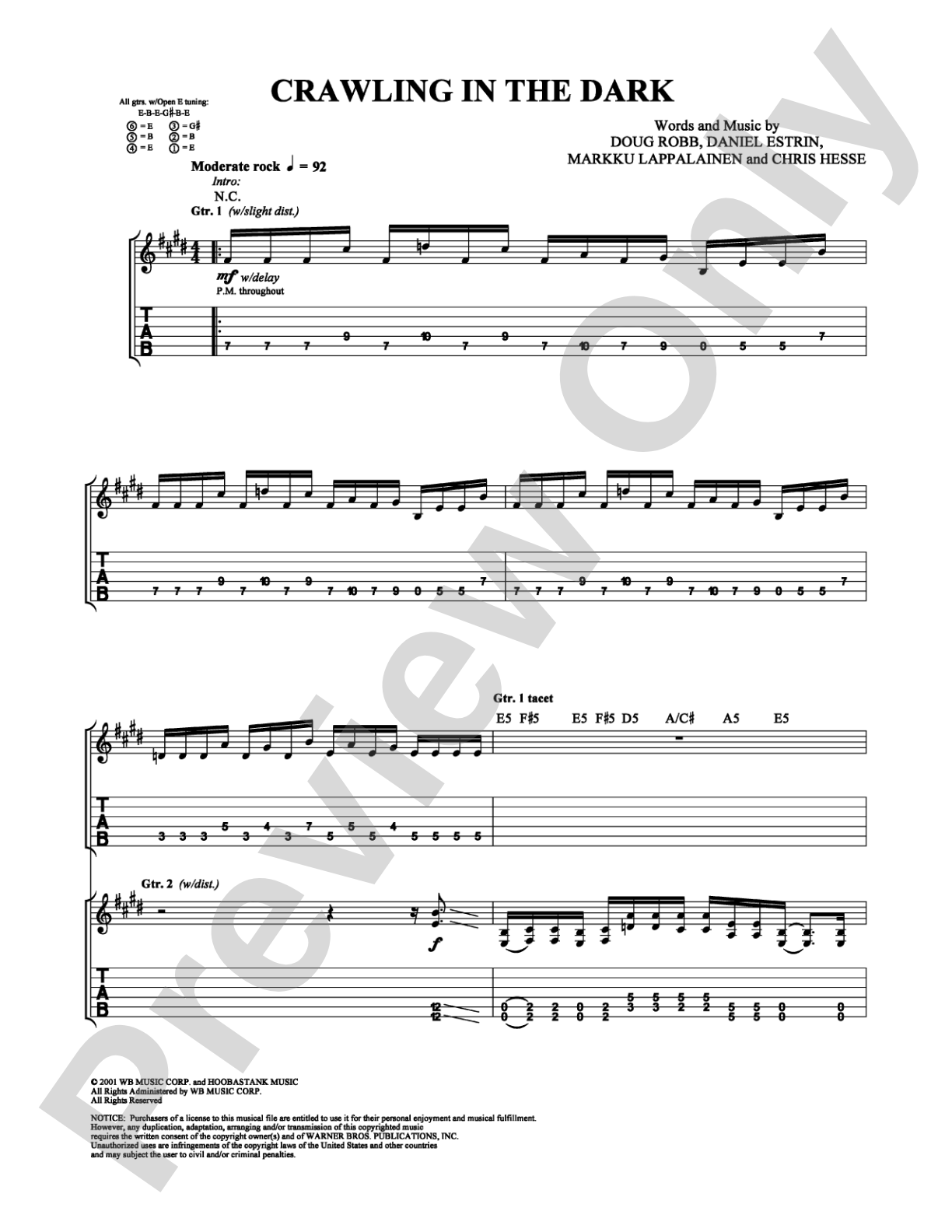 Crawling in the Dark: Guitar TAB Digital Sheet Music