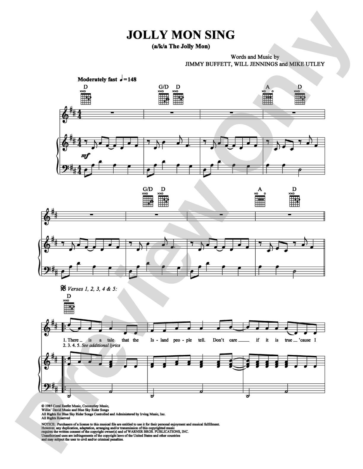 Jolly Mon Sing: Piano/Vocal/Chords Digital Sheet Music