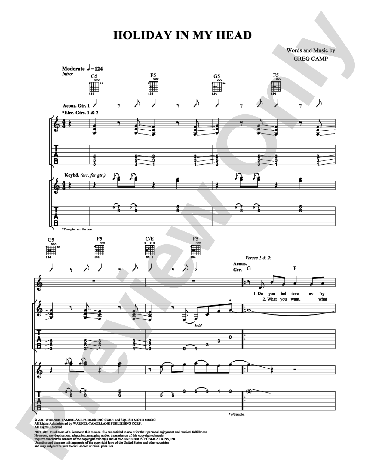 Holiday in My Head: Guitar TAB Digital Sheet Music