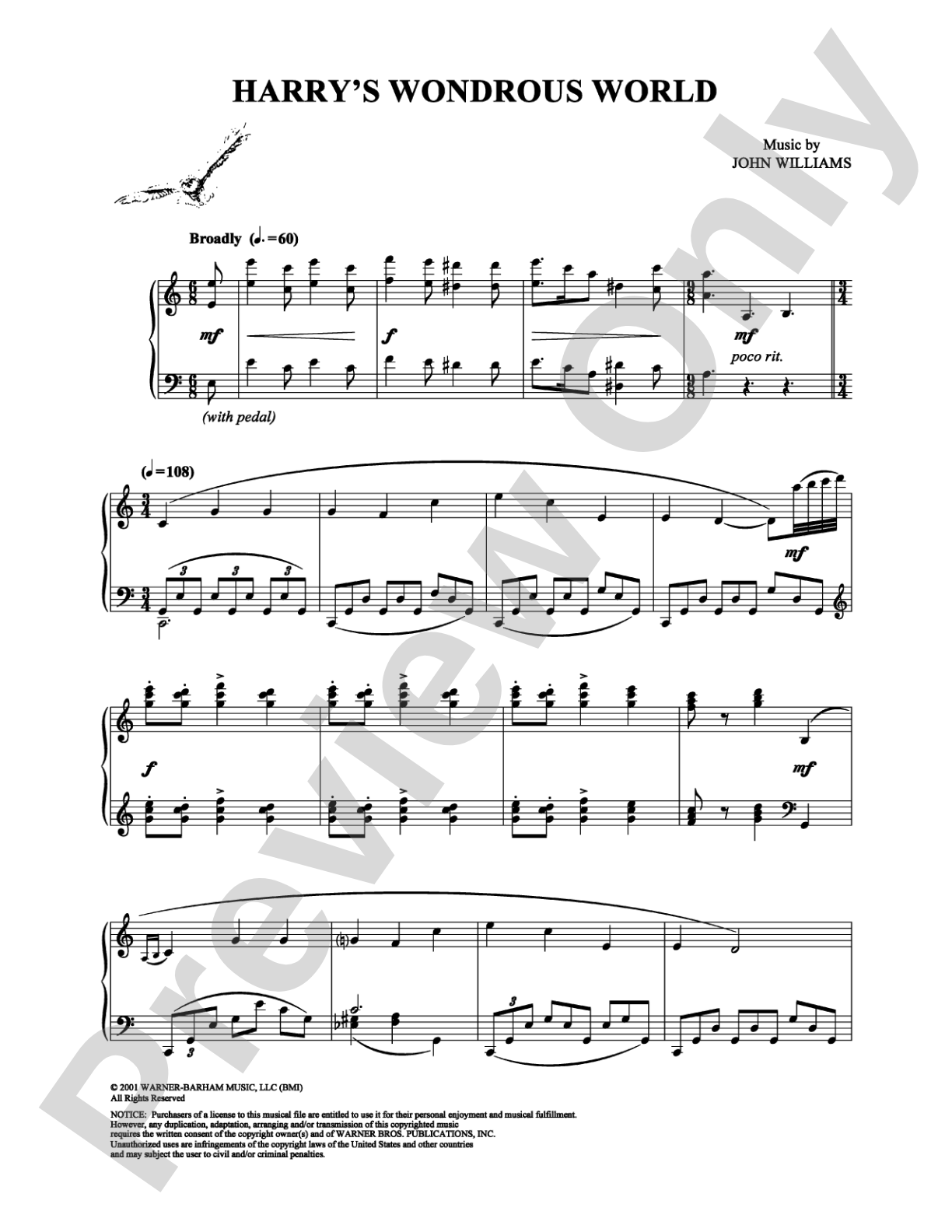Harry's Wondrous World: Piano Digital Sheet Music
