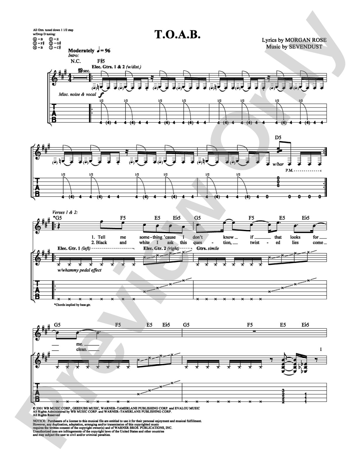 T.O.A.B.: Guitar TAB Digital Sheet Music