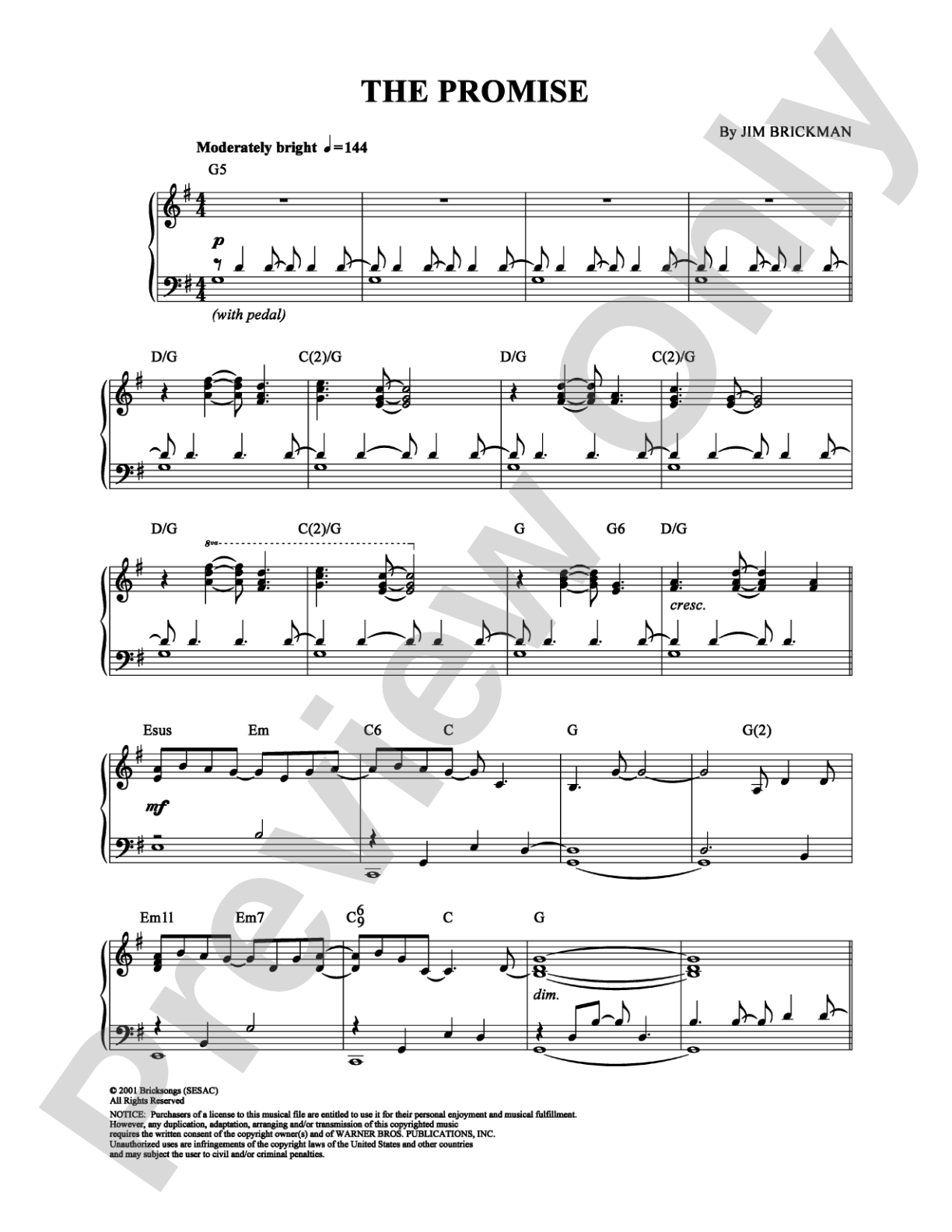 The Promise: Piano Digital Sheet Music