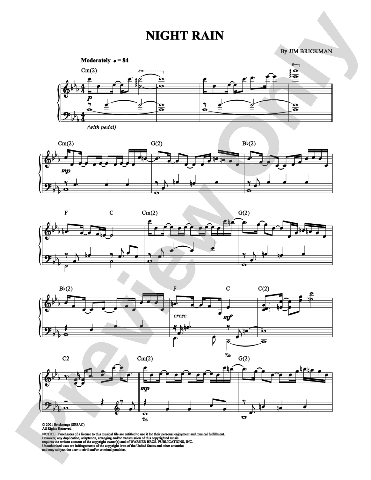 Night Rain: Piano Digital Sheet Music