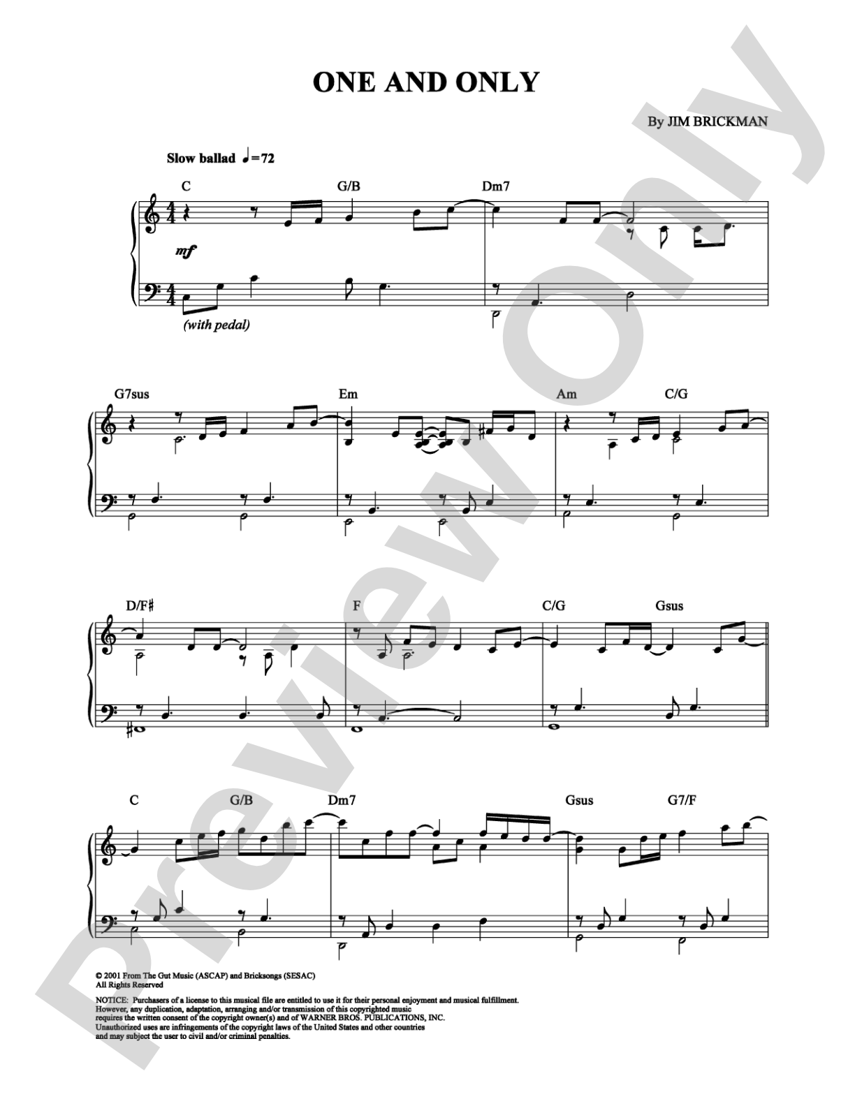 One and Only: Piano Digital Sheet Music