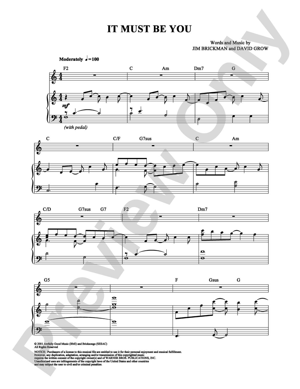 It Must Be You: Piano/Vocal/Chords Digital Sheet Music