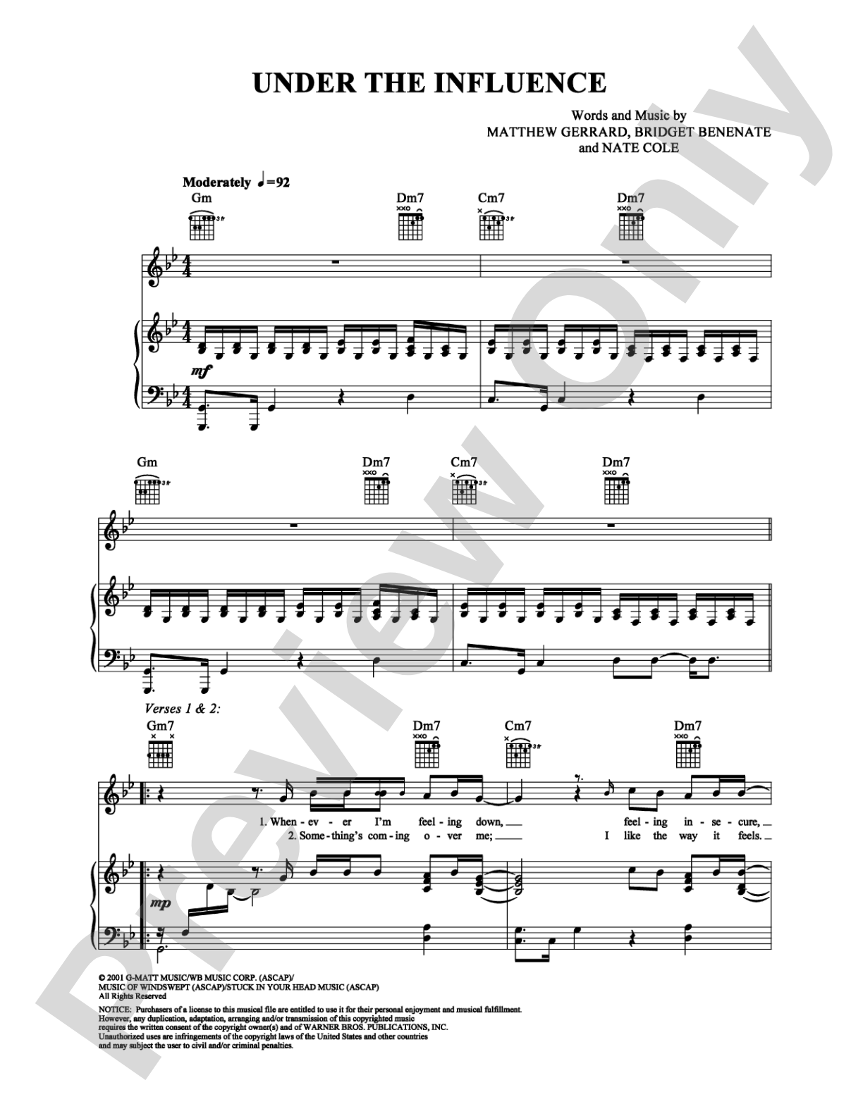 Under the Influence: Piano/Vocal/Chords Digital Sheet Music