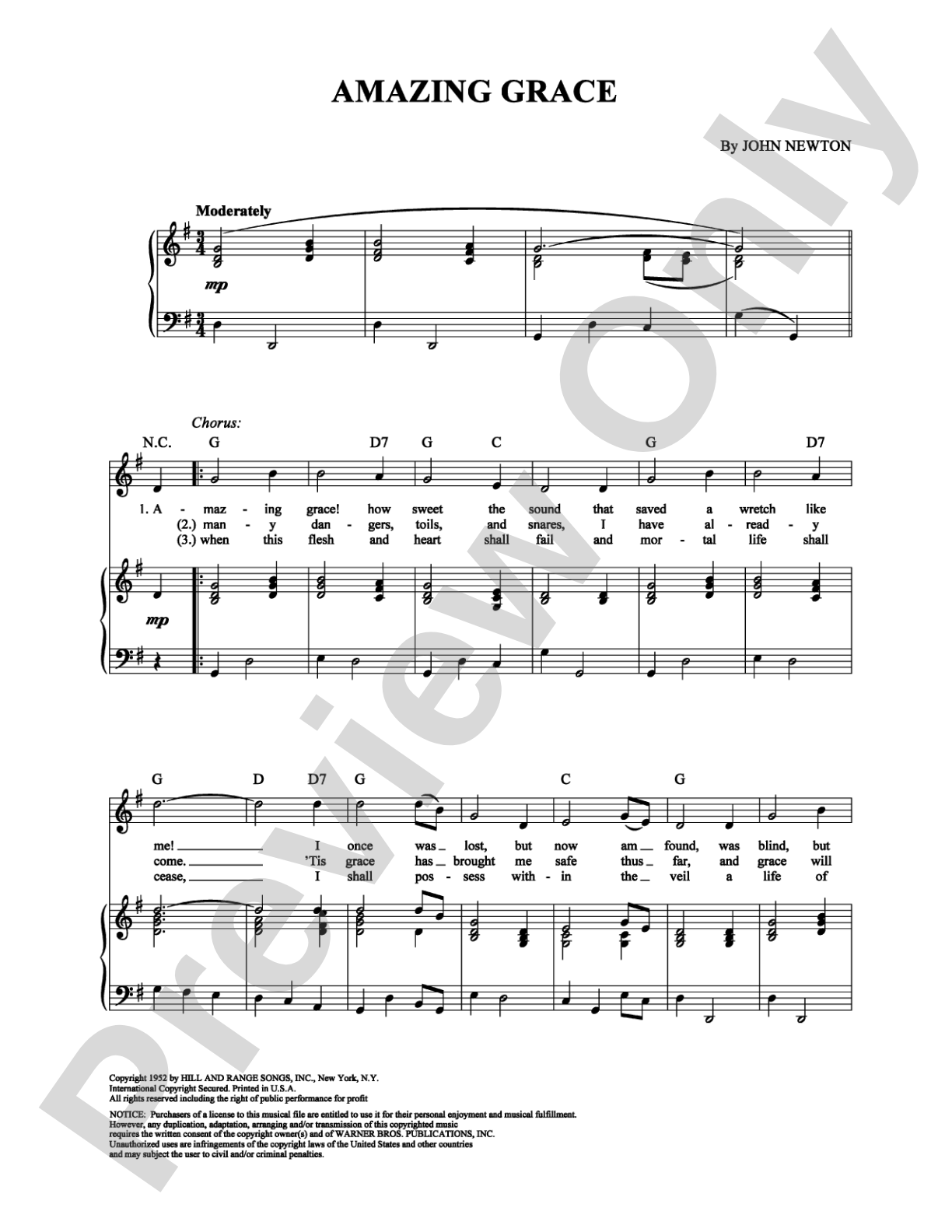 Amazing Grace: Piano/Vocal/Chords Digital Sheet Music