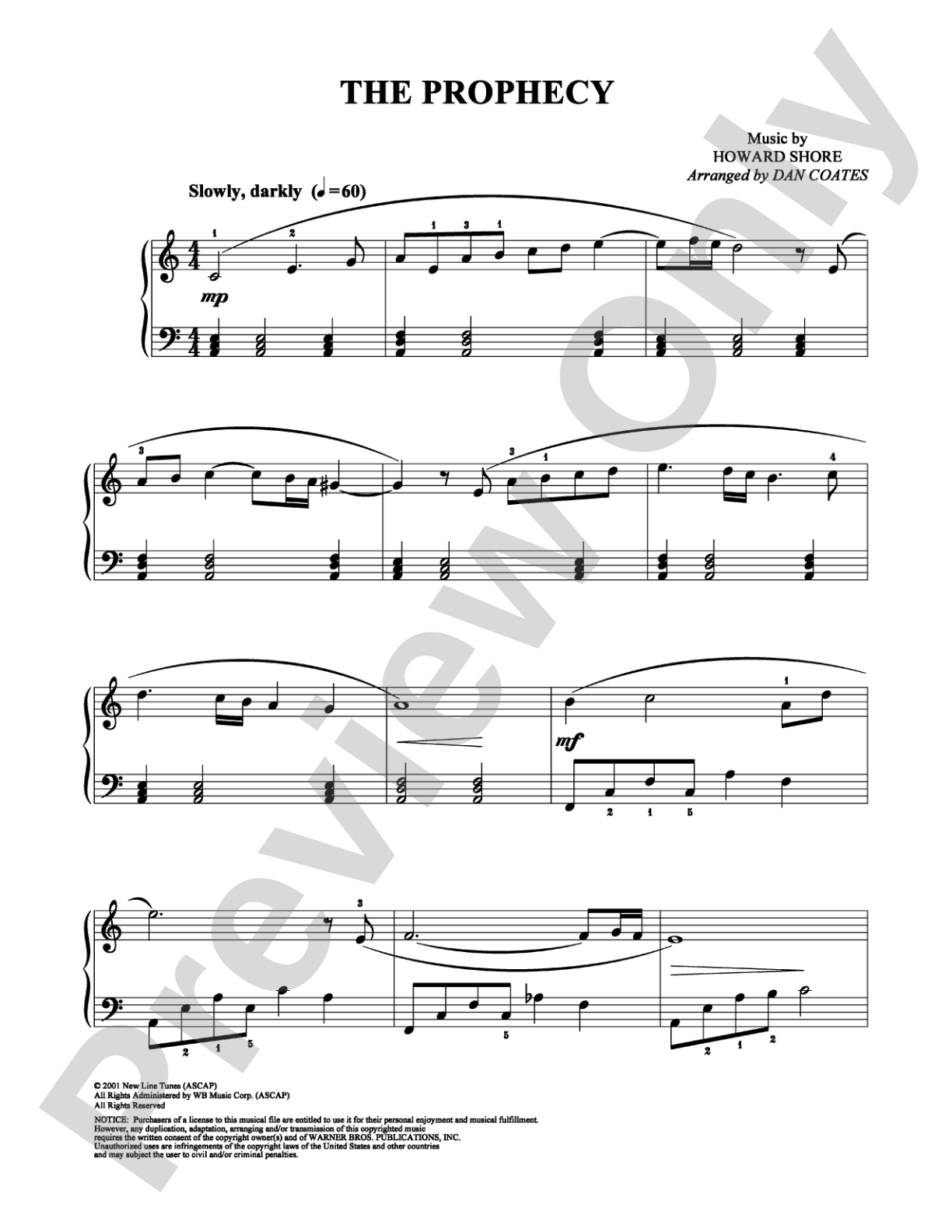 The Prophecy: Easy Piano Digital Sheet Music