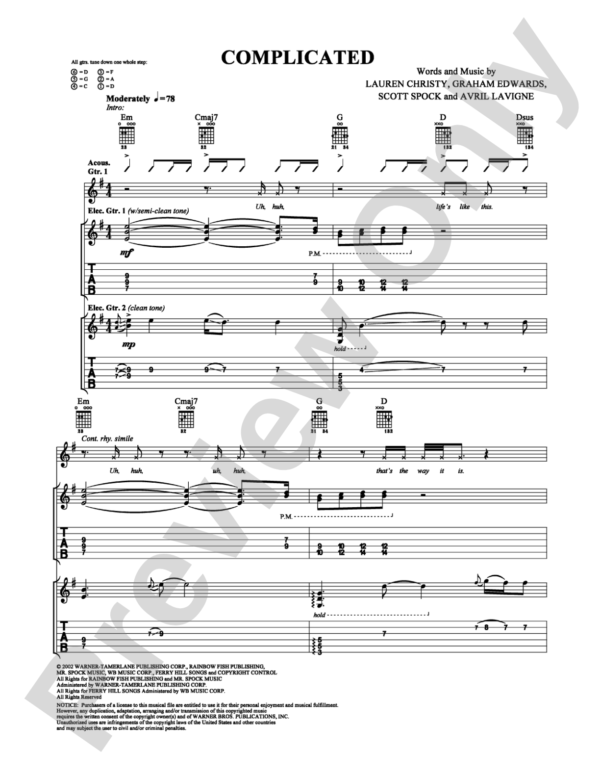 Complicated: Guitar TAB Digital Sheet Music