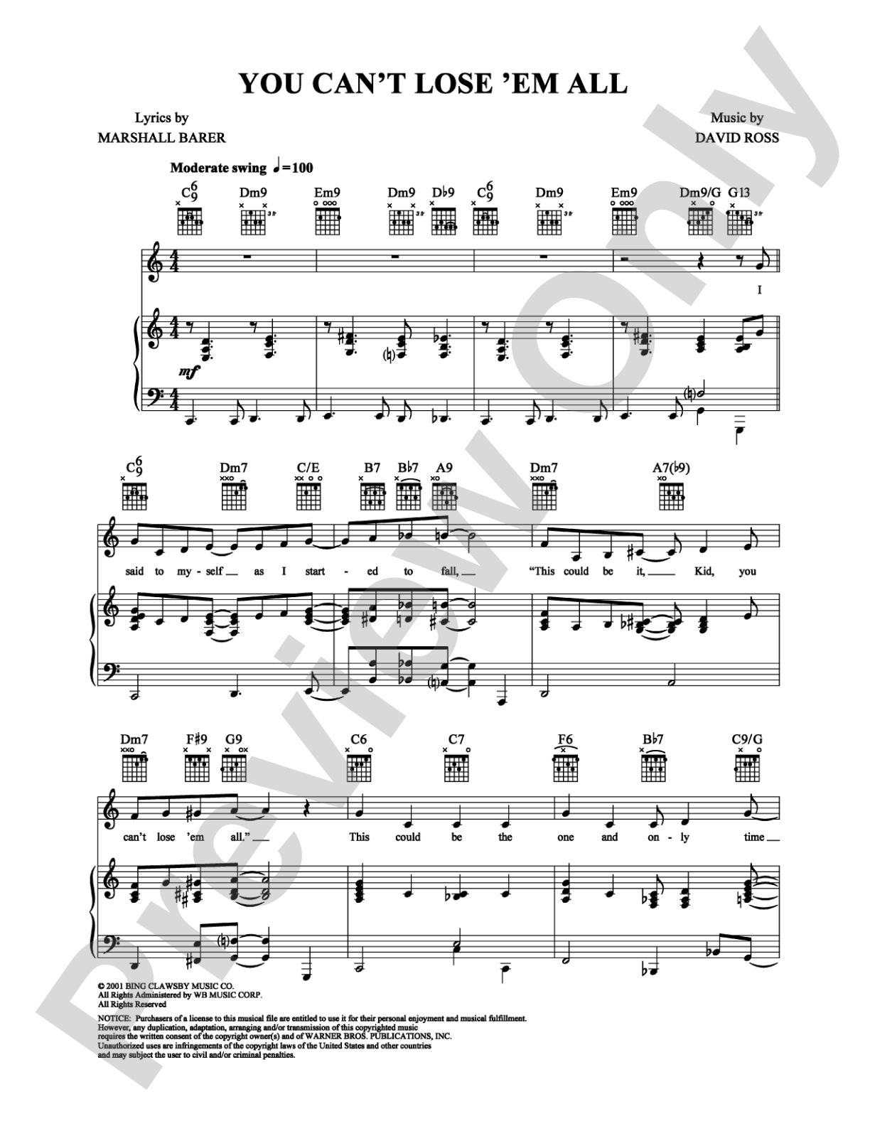 You Can't Lose 'Em All: Piano/Vocal/Chords Digital Sheet Music