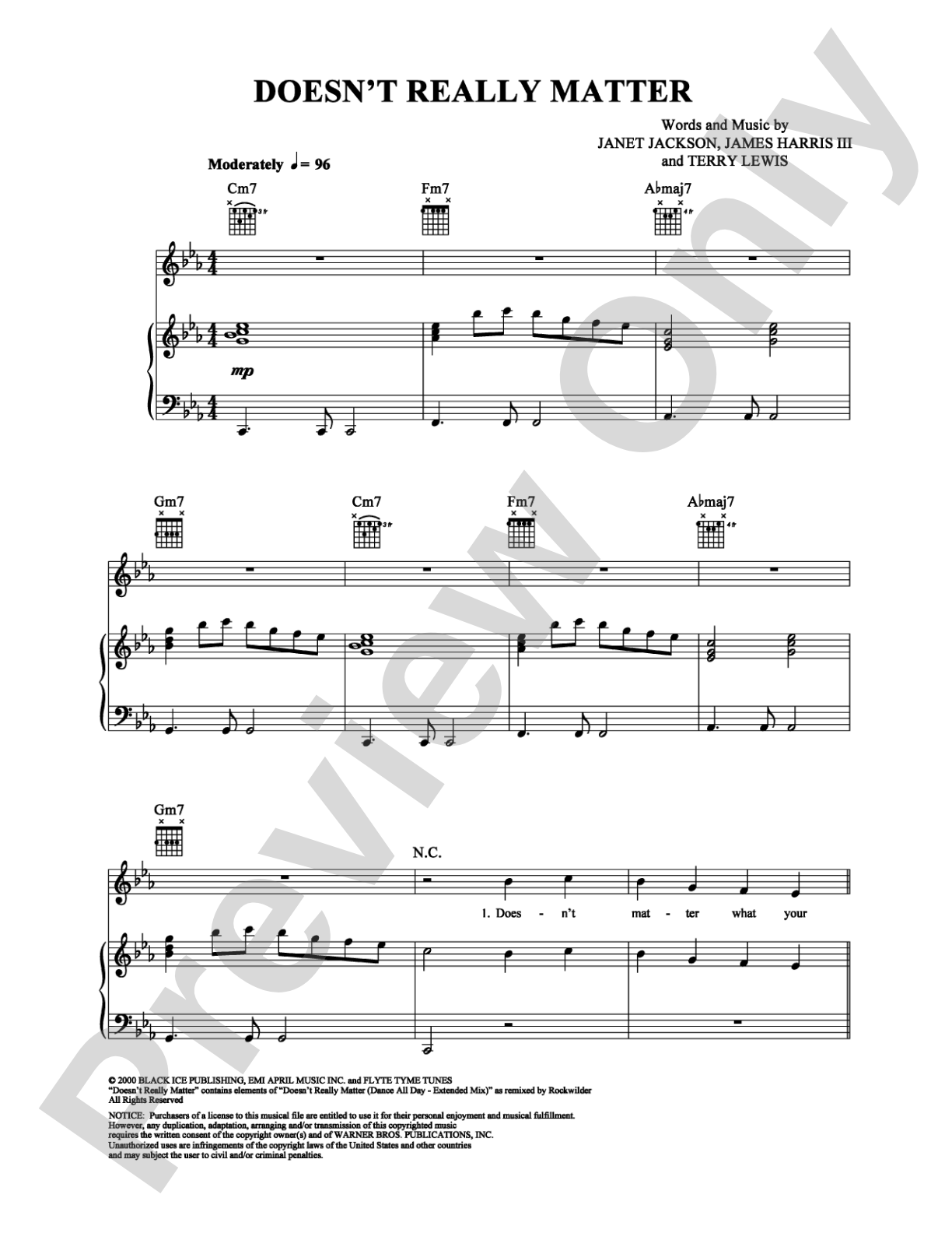 Doesn't Really Matter: Piano/Vocal/Chords Digital Sheet Music