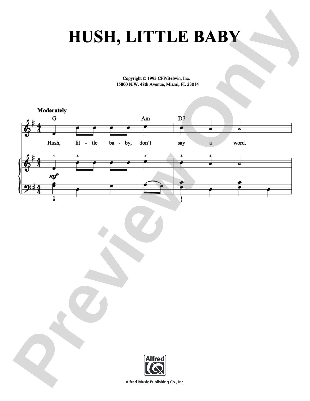 Hush, Little Baby: Piano/Vocal/Chords Digital Sheet Music
