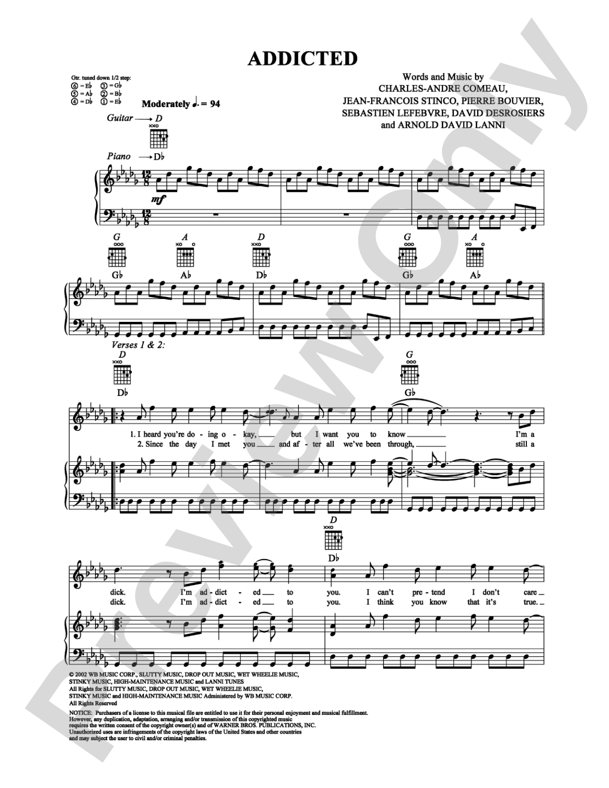 Addicted: Piano/Vocal/Chords Digital Sheet Music
