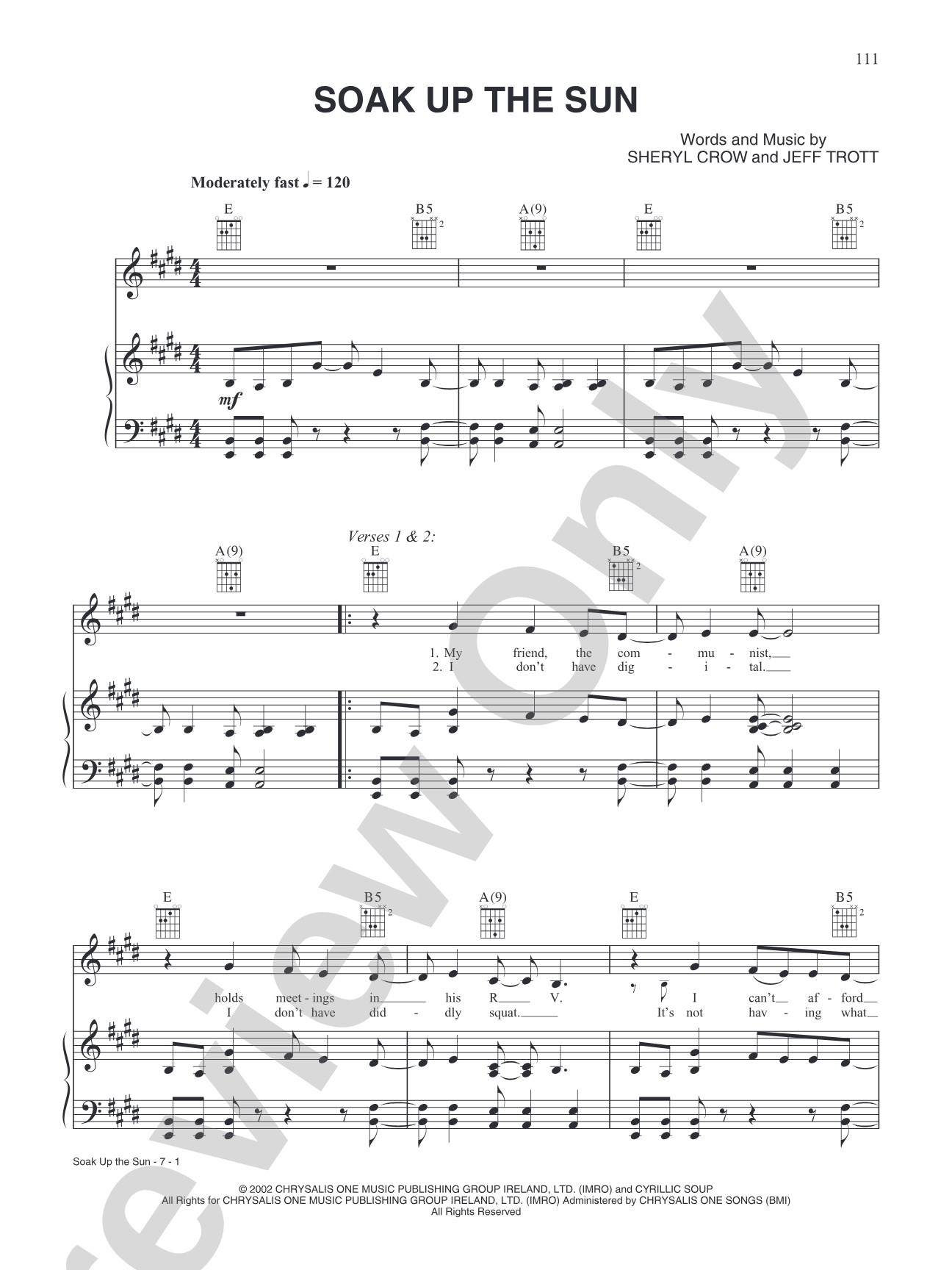 Soak Up the Sun: Piano/Vocal/Chords Digital Sheet Music