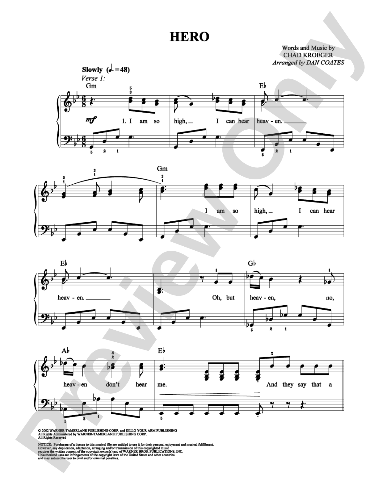 Hero: Easy Piano Digital Sheet Music