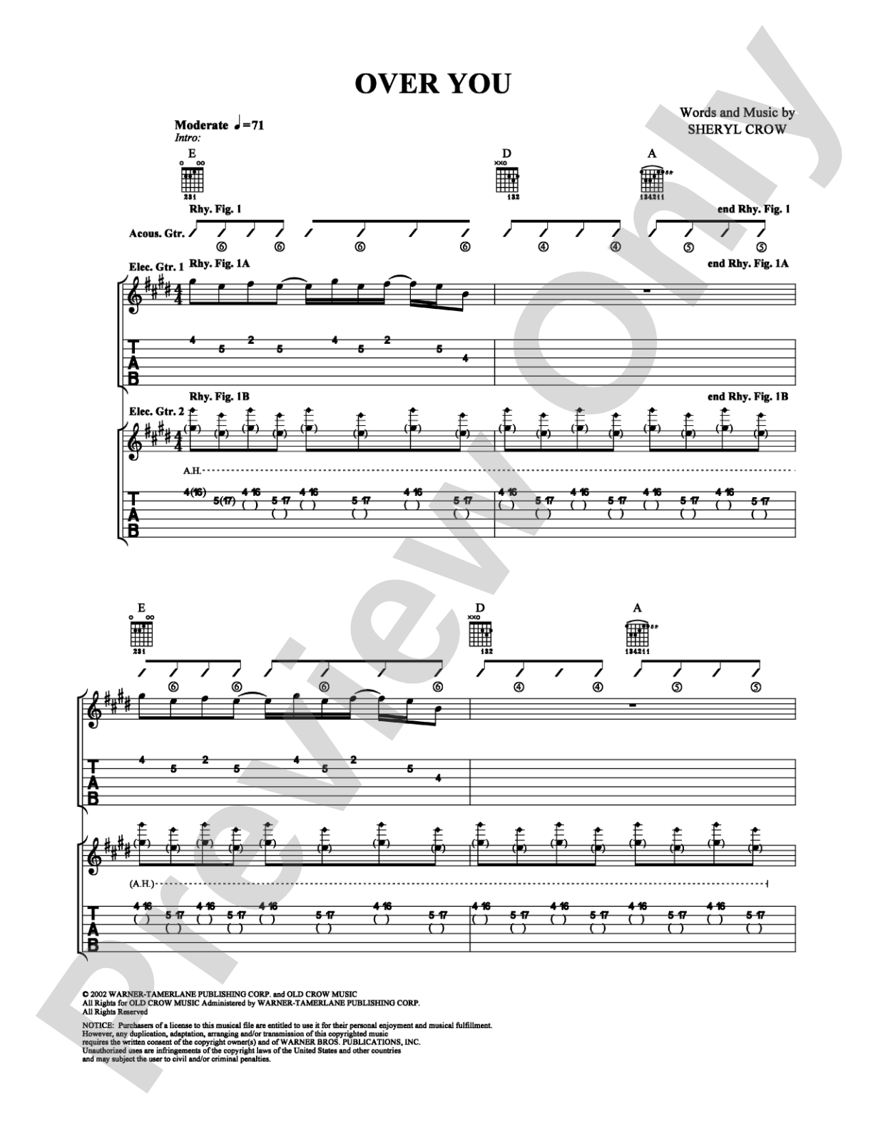 Over You: Guitar TAB Digital Sheet Music