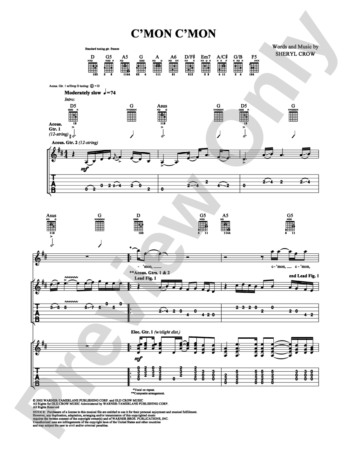 C'mon C'mon: Guitar TAB Digital Sheet Music