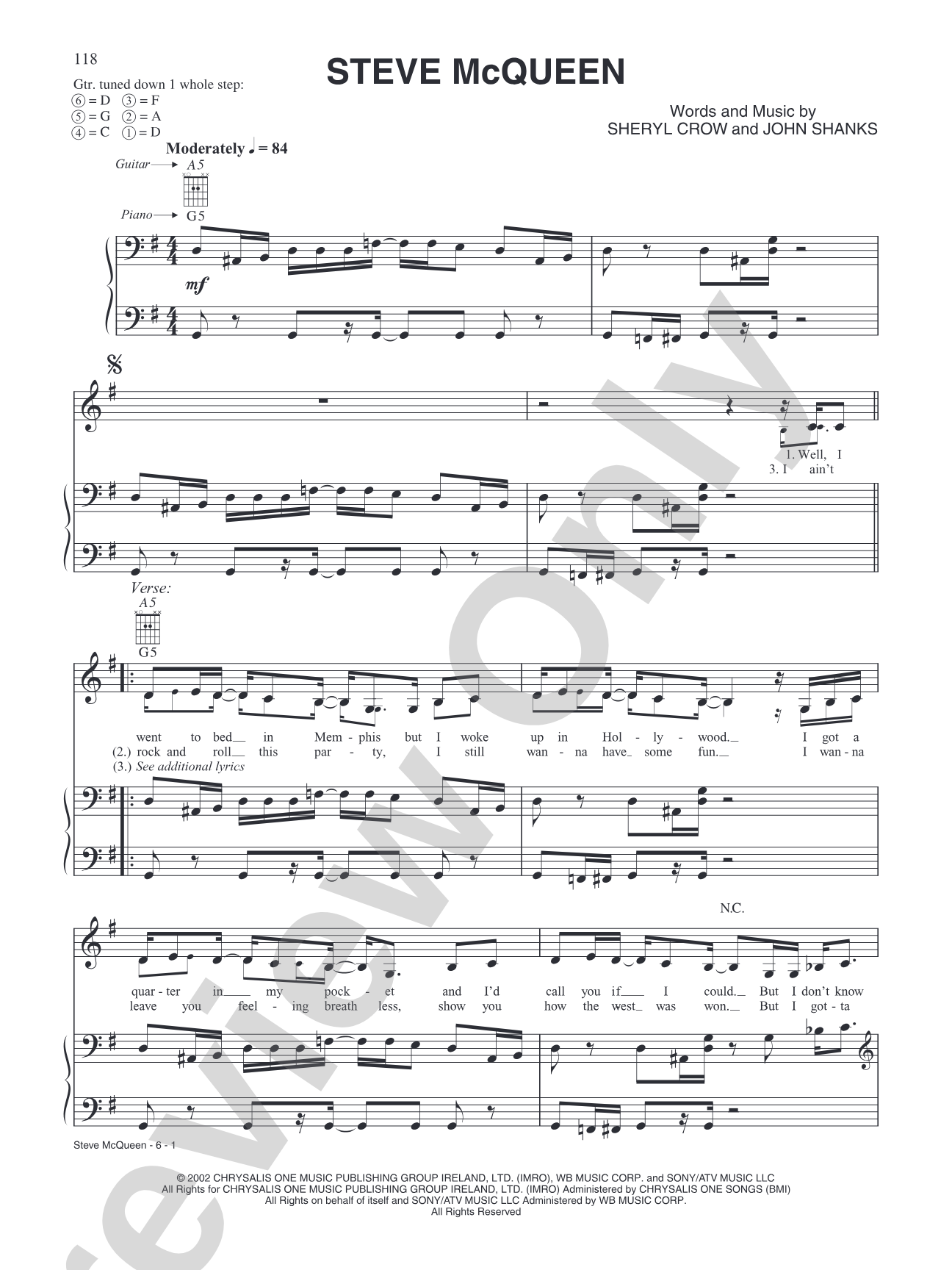 Steve McQueen: Piano/Vocal/Chords Digital Sheet Music