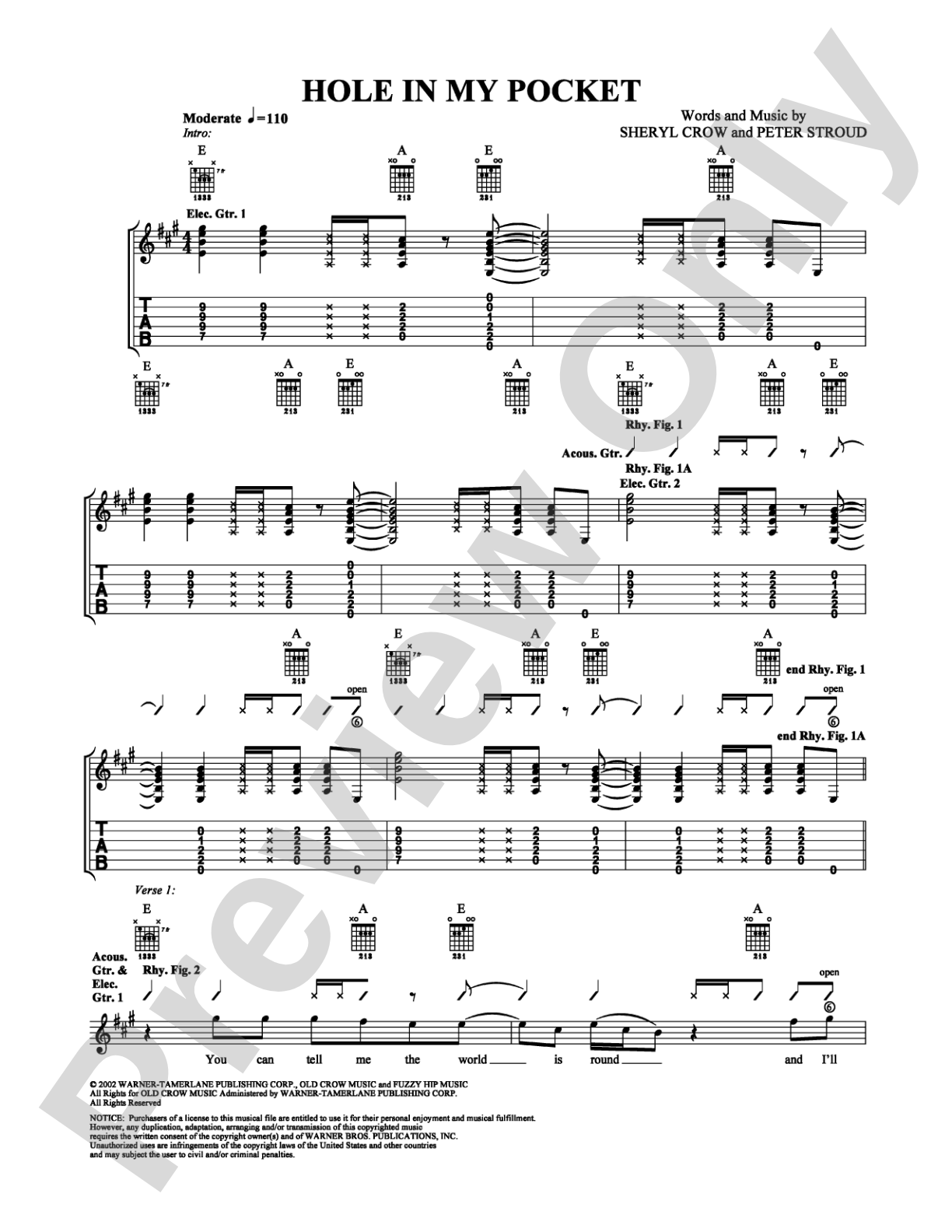 Hole in My Pocket: Guitar TAB Digital Sheet Music